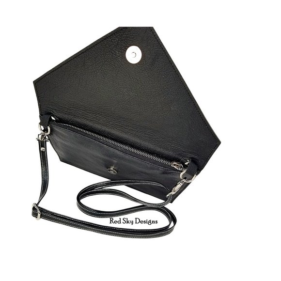 OOAK Newsprint Cowhide & Leather Crossbody Clutch - Picture 3 of 5